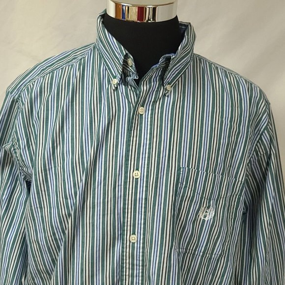 Chaps Easy Care Mens XXL Green Stripe Long Sleeve Button Up Shirt - Picture 2 of 9